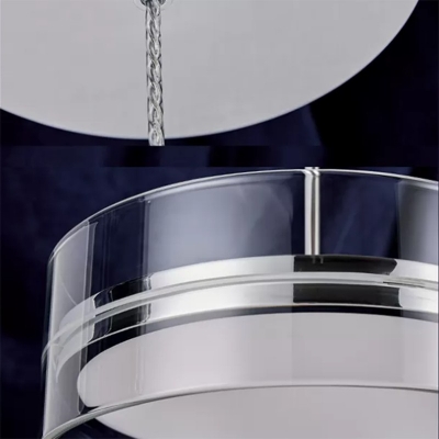 Drum Shape Pendant Minimalist Clear Glass Natural Light Art Deco Ceiling Pendant Lamp in Silver