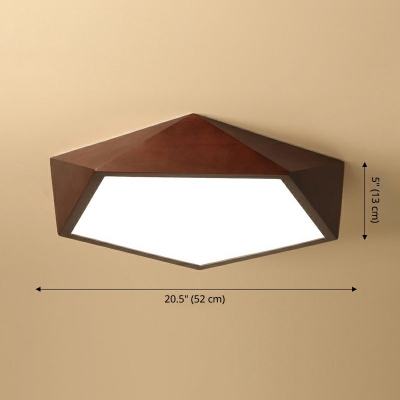 Geometric Flush Mount Light Contracted Wood and Acrylic Shade Light for Study Room, 20.5