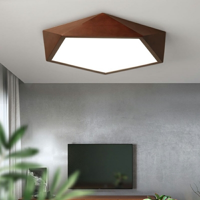 Geometric Flush Mount Light Contracted Wood and Acrylic Shade Light for Study Room, 20.5