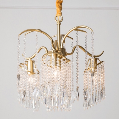 Gold Vintage Style Clear Crystal Drop Chandelier Metal Pendant Light for Bedroom Living Room
