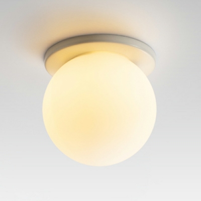 Hammered White Glass Orb Ceiling Lamp Simple LED Flush Mount Light Fixture in Gold for Bedroom