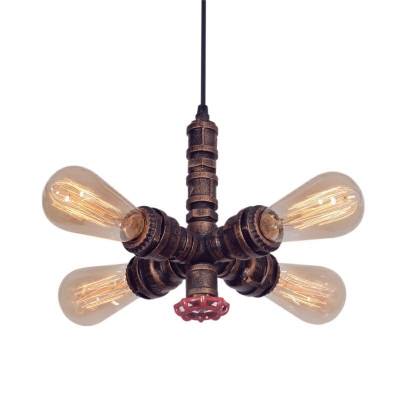 Industrial 4 Light Semi-Flush Ceiling Light with Valve Pipe Style in Copper