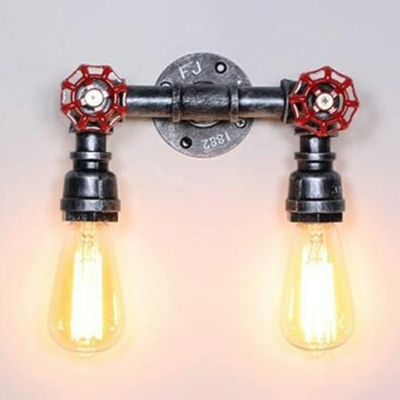 Industrial Retro Style Water Pipe Wall Sconce Light 2-Light Mental Wall Mount Light for Restaurant