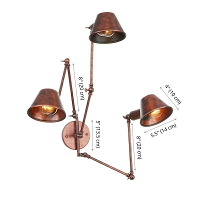 Industrial Style Cup Shaped Shade Wall Lamp Metal 3 Light Wall Light for Coffee Shop