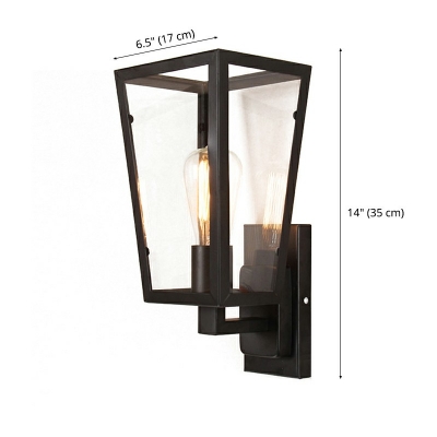 Industrial Vintage Rectangle Shade Wall Sconce Glass 1 Light Wall Lamp in Black