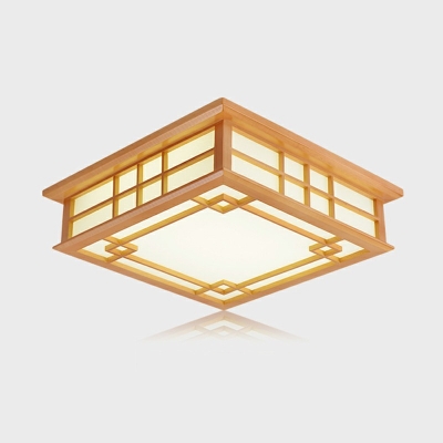 LED Bedroom Flush Mount Asian Wood Ceiling Mounted Light with Drum Bamboo Shade