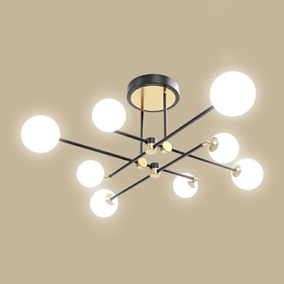 Minimalist Sputnik Ceiling Light Round Canopy Metal Semi Flushmount in Black Bedroom Ceiling Light