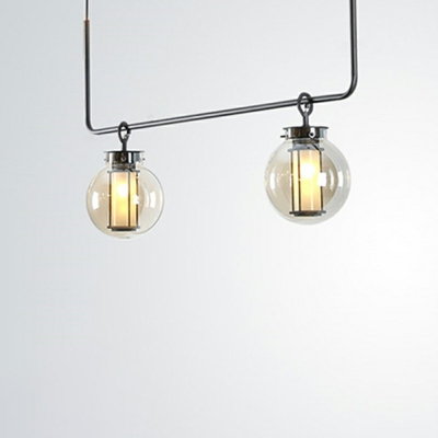 Minimalist Style Dinning Room Hanging Ceiling Light Island Light Fixture with 2 Bulbs Globe Glass