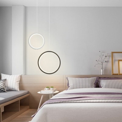 Modern and Simple Pendant Light Metal Acrylic Ring LED Hanging Light for Bedside