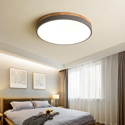 Modern Style Macaron Round Shaped Flush Mount Light Wood 1 Light Ceiling Light for Living Room