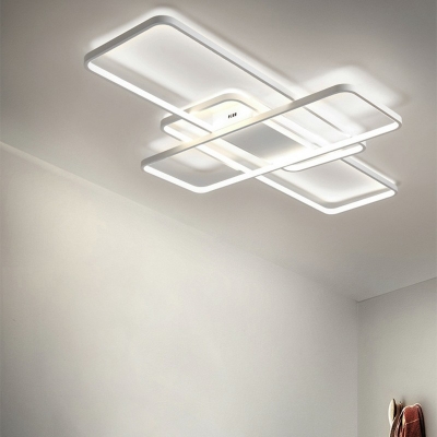 Modern Style Rectangle Flush Mount Light Metal 3 Light Ceiling Light for Living Room