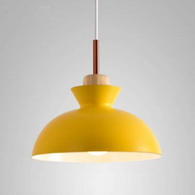 Nordic Style LED Pendant Light Wood Metal Macaron Bowl Shaped Hanging Light for Dinning Room