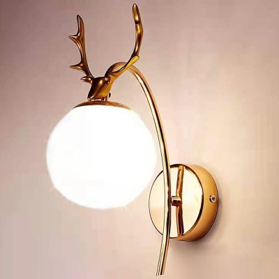 Spherical Wall Lamp Minimalist Gypsophila Glass Wall Sconce Lighting with Antlers in Natural Light