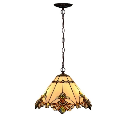 Stained Glass Cone Pendant Light Single Light Tiffany Antique Ceiling Lamp for Study Room