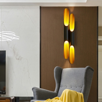 Tube Wall Sconce Light Mid-Century Metal Warm Light Black-Gold Wall Mounted Lamp for Bedroom