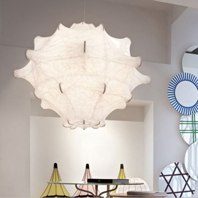 Unique Shape Ceiling Pendant Lamp 1 Bulb Contemporary Fabric Art Deco Suspended Light in White