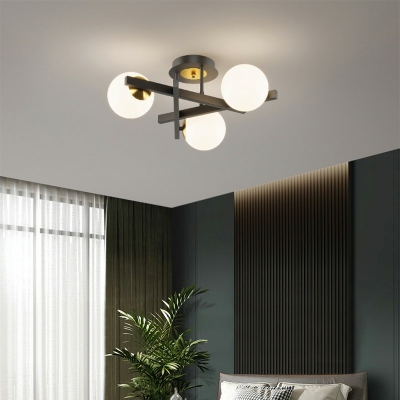 White Ball Glass Close to Ceiling Lamp Modern Stylish Semi Mount Lighting Fixture for Living Room