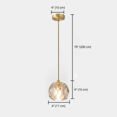 1-Light Modern Style Pendant Light Kit Metal Ceiling Pendant with Crystal