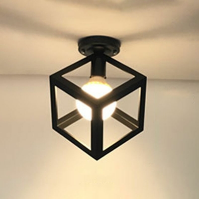 1-Light Flush Mount Ceiling Lighting Industrial-Style Wrought Iron Light Fixture in Black
