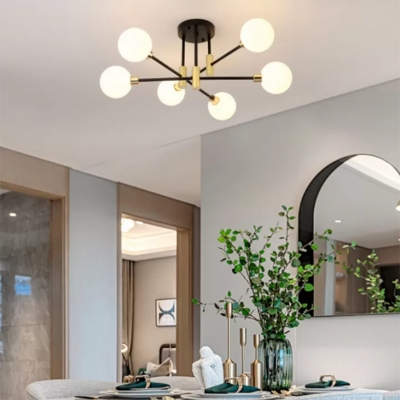 Black Sputnik Linear Semi Flush Lighting Modernist 12 Inchs Height Ceiling Lamp Fixture for Sitting Room