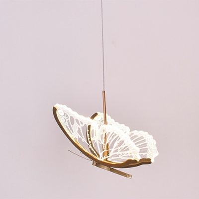 Butterfly Pendant Lighting Postmodern LED Ceiling Light in Brass for Dining Room