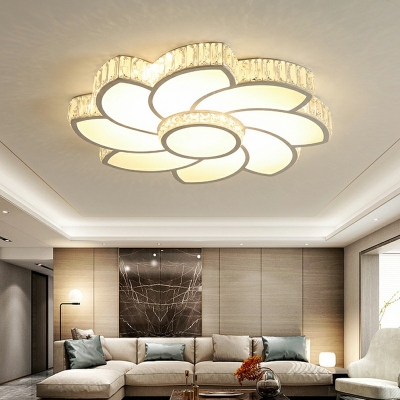 Contemporary 1 Light Led Indoor Flush Ceiling Lamp White Crystal Ceiling Light for Living Room
