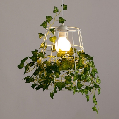 Industrial Caged Pendant Light Metal 1 Light Plants Decorative Hanging Lamp in White for Coffee Shop and Restaurant