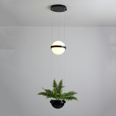 Industrial Circle Shade Pendant Light Metal 1 Light Plants Decorative Hanging Lamp for Coffee Shop and Restaurant, without Plants