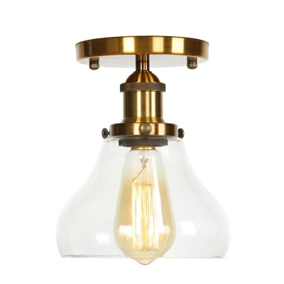 Industrial Simple 1 Bulb Clear Glass Semi Flushmount Light Mental Ceiling Light Fixture for Coffee Shop