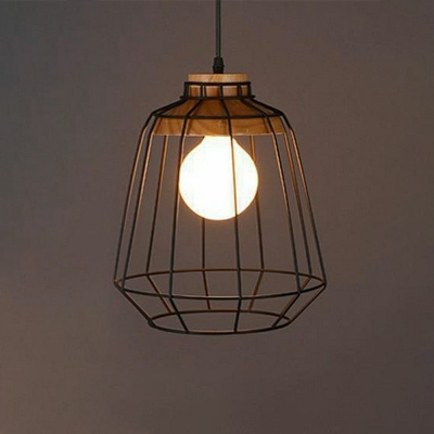 Industrial Style Bird Cage Pendant Light Metal 1 Light Hanging Lamp in Black