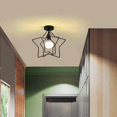Industrial Style Star Shaped Semi Flush Mount Light Metal 1 Light Ceiling Light in Black for Porch