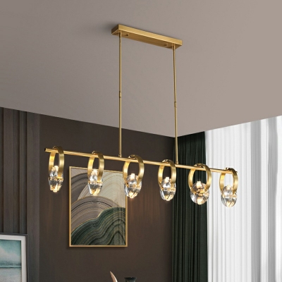 Linear Shade Island Light Fixture Modernist Metal Ring Dining Room Pendant in Brass