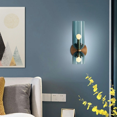 Minimalism Style Glass Shade Wall Sconce Lamp 2-Bulb with Pill Capsule Bedroom Wall Lamp