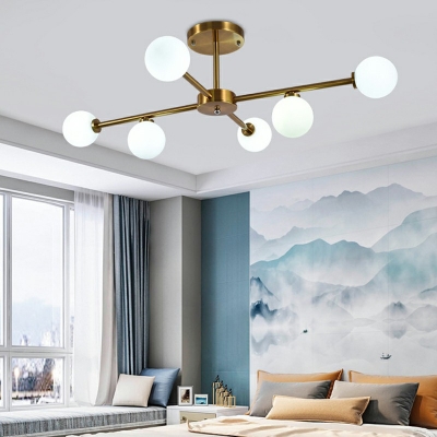 Minimalistic Ball Shape Glass with Roung Canopy Flush Ceiling Light Fixture in Gold