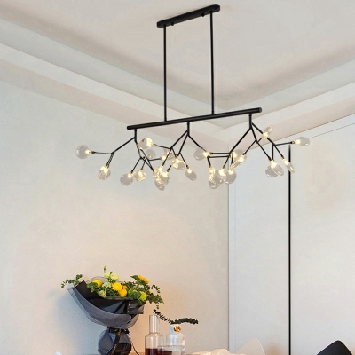 Modern Simplicity Firefly Island Pendant Light Metal 27 Lights Dining Room Hang Lamp in Black/Gold