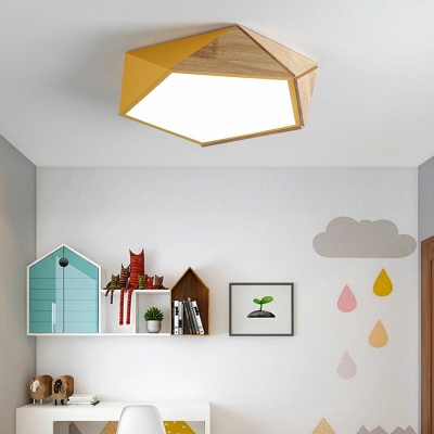 Modern Style Macaron Geometric Shaped Flush Mount Light Wood 1 Light Ceiling Light for Living Room