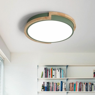 Modern Style Round Flush Mount Light Wood 1 Light Ceiling Light for Living Room