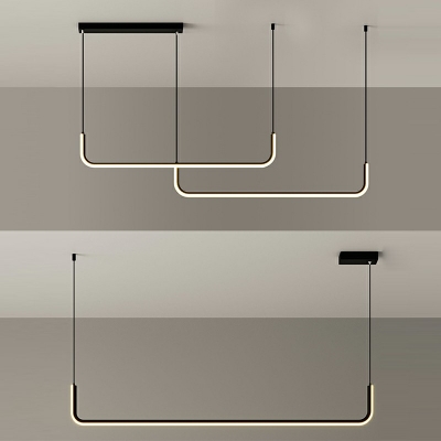 Modernism Elongated Double Linear Island Lamp Metal LED for Restaurant Coffee Bar
