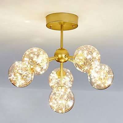 Nordic Style Gold Starry Semi Flush Mount Light Ball Clear Glass Shade Ceiling Light for Living Room