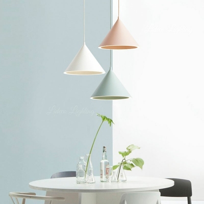 Nordic Style LED Hanging Light Macaron Modern Metal Cone Pendant Light for Dinning Room