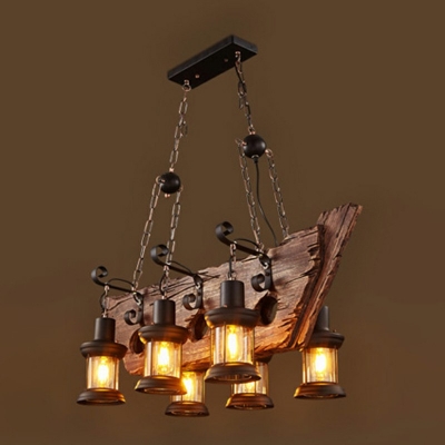 Light Distressed Wood Iron Chandelier, Pirate Ship Light Fixture