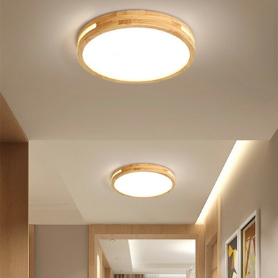 Round Ceiling Light Wood and Acrylic Shade Contemporary Flush Mount Lighting for Balcony, 16