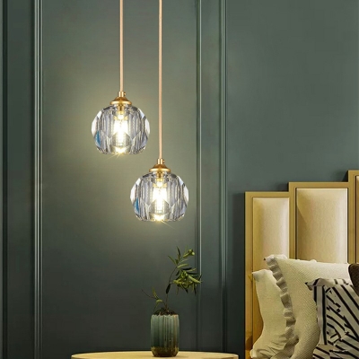 Single Light Pendant Light Modern Hanging Lamp Kit with Crystal in Gold