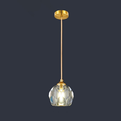 Single Light Pendant Light Modern Hanging Lamp Kit with Crystal in Gold