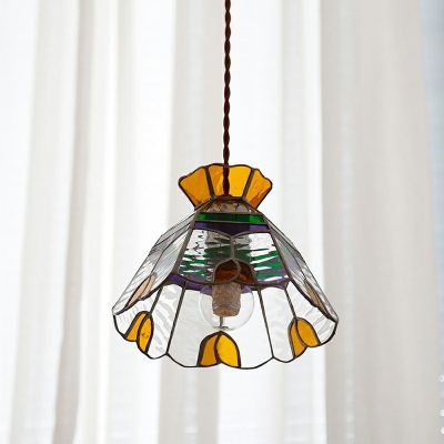 Single Light Tiffany Style Scalloped Hanging Light Glass Pendant Lamp for Coffee Shop