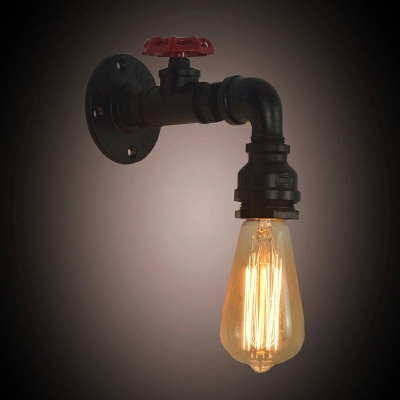 1-Light Vintage Industrial Wall Lighting Ideas Water Pipe Sconce Light Fixtures in Black