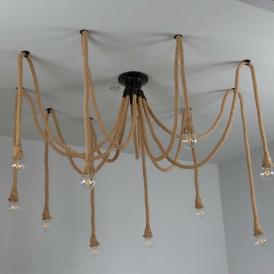 10 Lights Rope-Hung Pendant Multi-Pendant Browns Vintage Pendant Lighting in Industrial Style