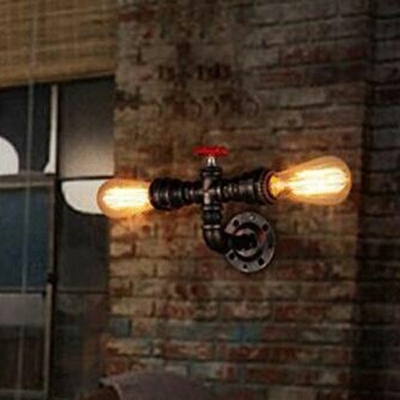 2-Bulb Wall Sconce Industrial Pipe Wall Mount Light for Pathway Stairs Restaurant
