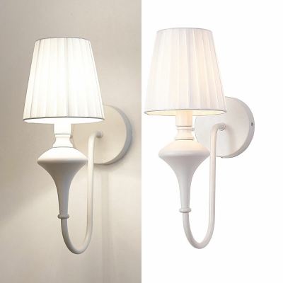 Armed Wall Sconce Light Modern Metal and Fabric Shade Wall Light for Bedroom, 10