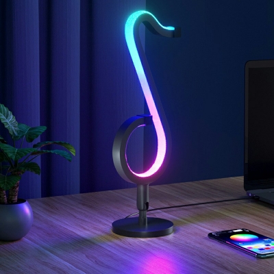 Black Modern Stylish Music Note Table Light Metallic Bedside LED Nightstand Lamp in RGB Light